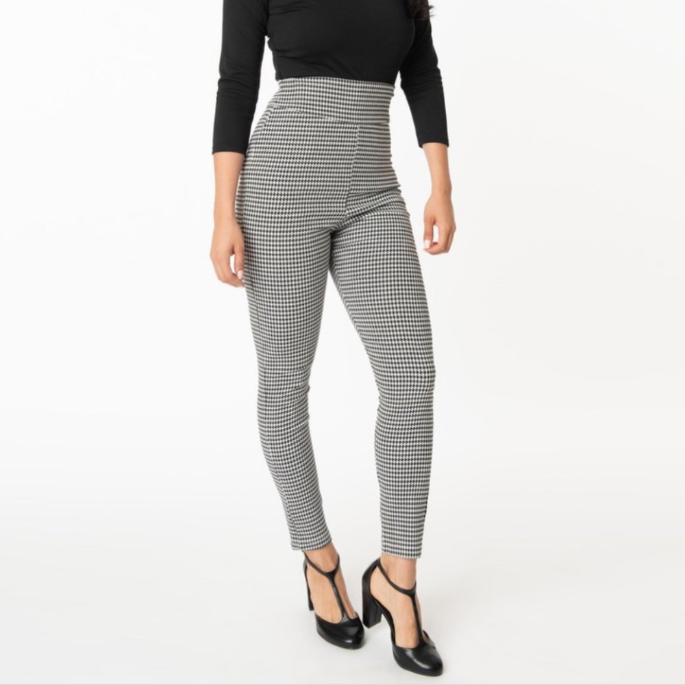 Unique Vintage High Waist Houndstooth Stretch Pant